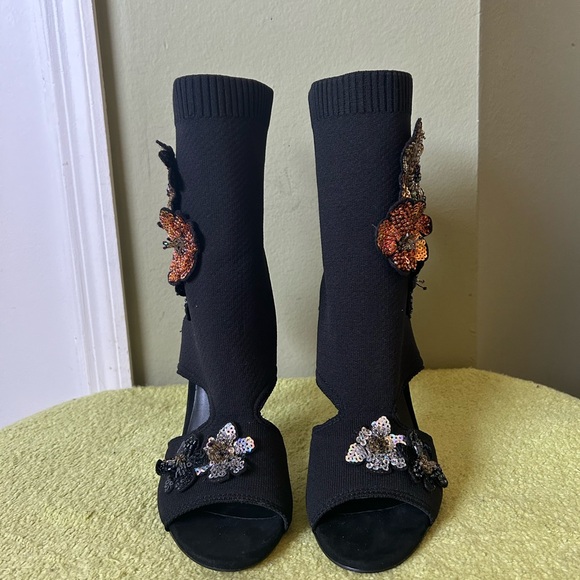 New Zara Black Embellished Sock Ankle Boots Sz 37 - Picture 7 of 13